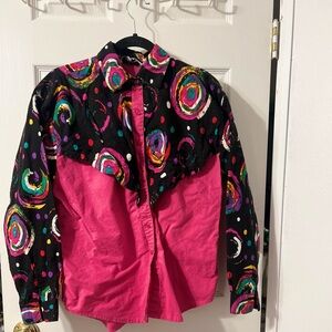 Mine‎ & Bills Outfitters Swirl Button Down Shirt - Pink and Black 90s Western